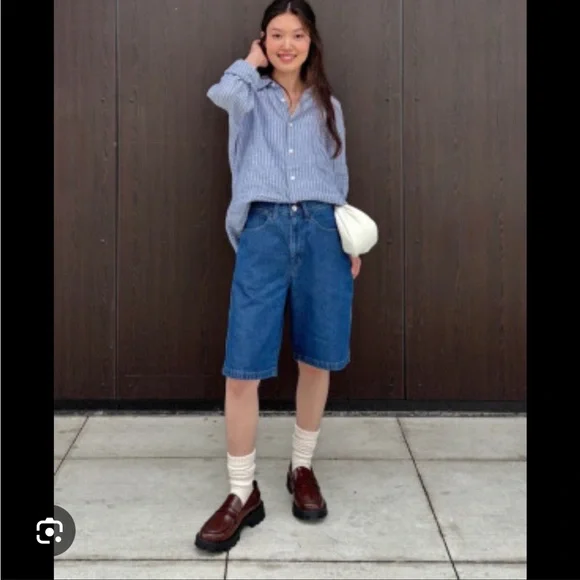 Uniqlo Blue Jean Shorts Relaxed Fit Knee-Length - Picture 2 of 4